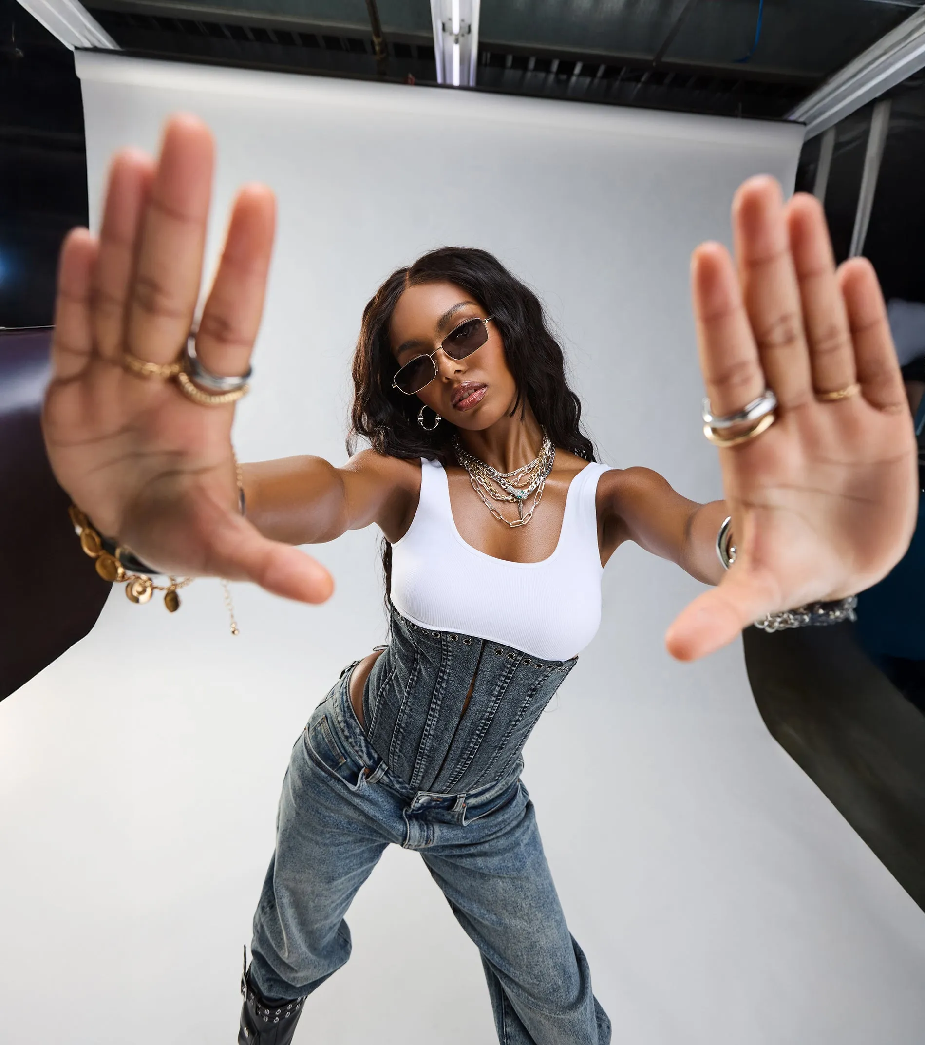 Denim Drama Lace-Up Corset Top sold by Windsor