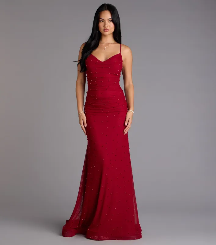 Adrianna Faux Pearl Mermaid Formal Dress sold by Windsor