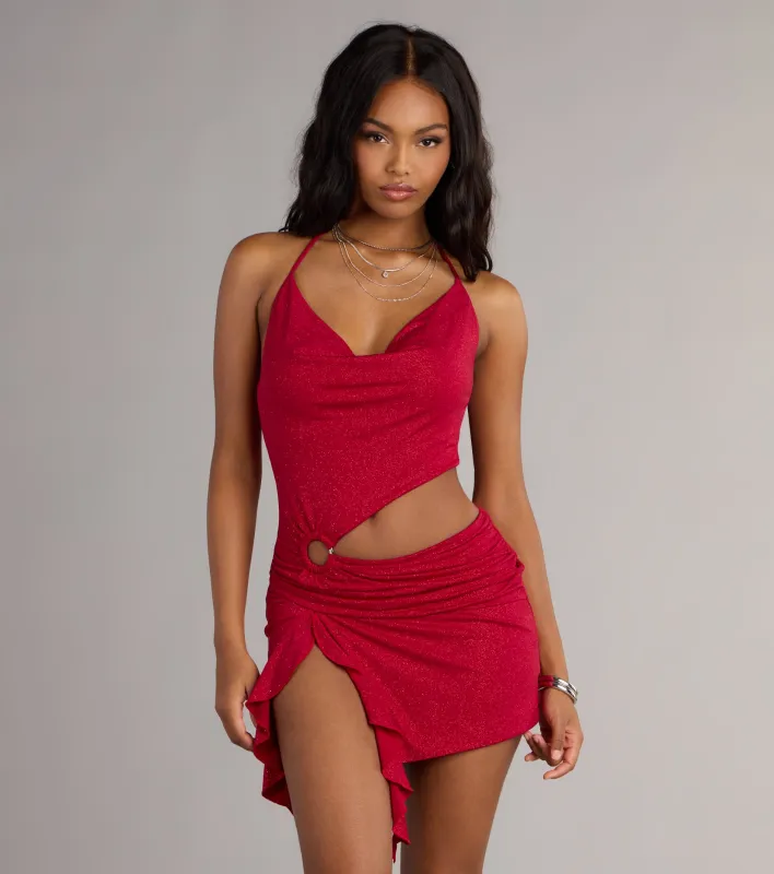 All Eyes On You Glitter Knit Cutout Mini Dress sold by Windsor