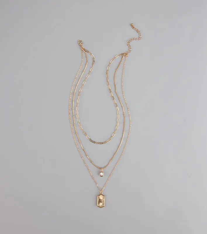 Stacked Up Layered Chain Charm Necklace sold by Windsor