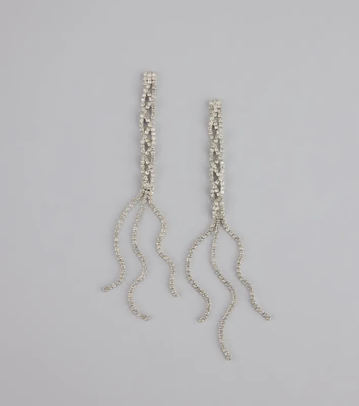 Twisted Shine Rhinestone Fringe Earrings sold by Windsor