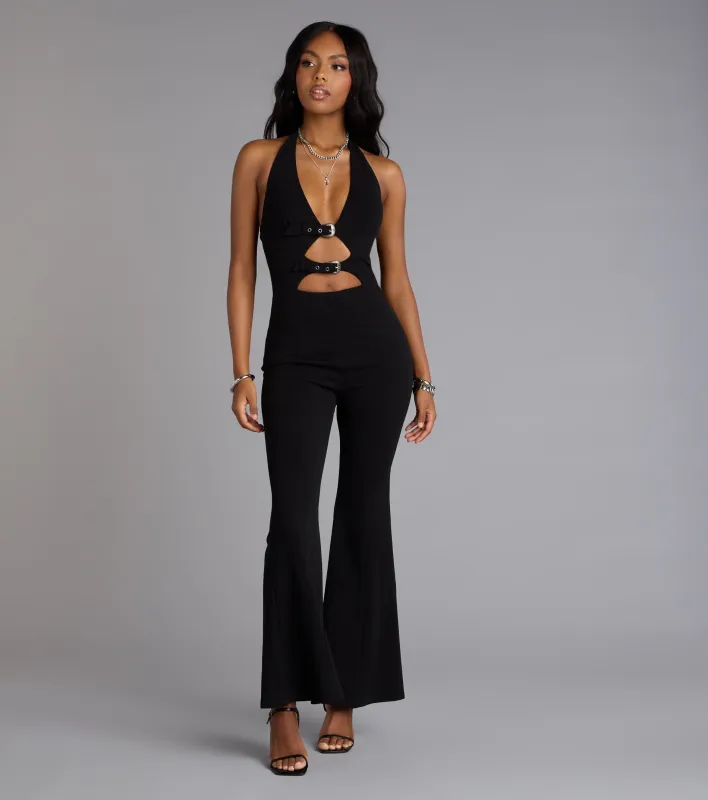 Double Dare Belted Cutout Flared-Leg Jumpsuit sold by Windsor