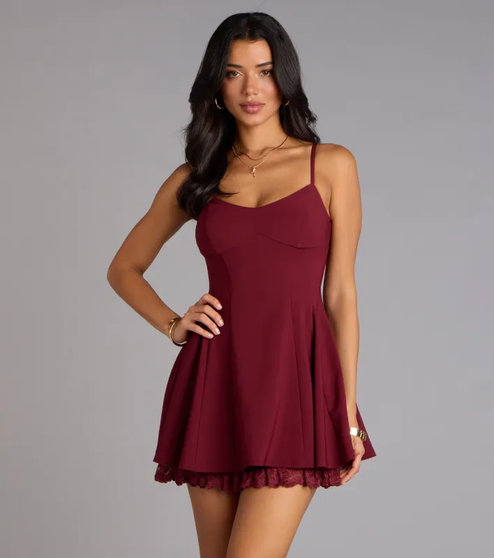 Chic Charm Lace Trim Skater Dress sold by Windsor
