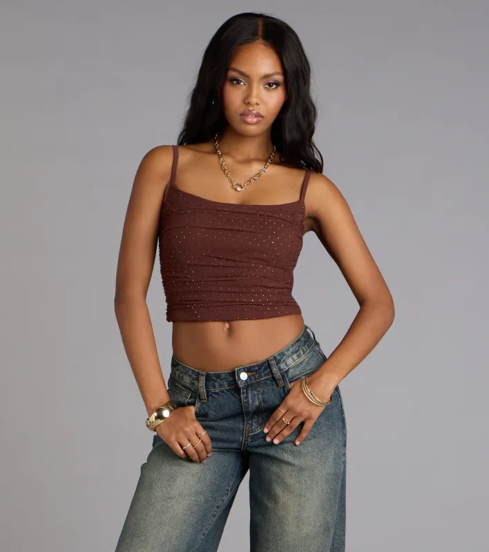 Drip Queen Rhinestone Mesh Crop Top sold by Windsor