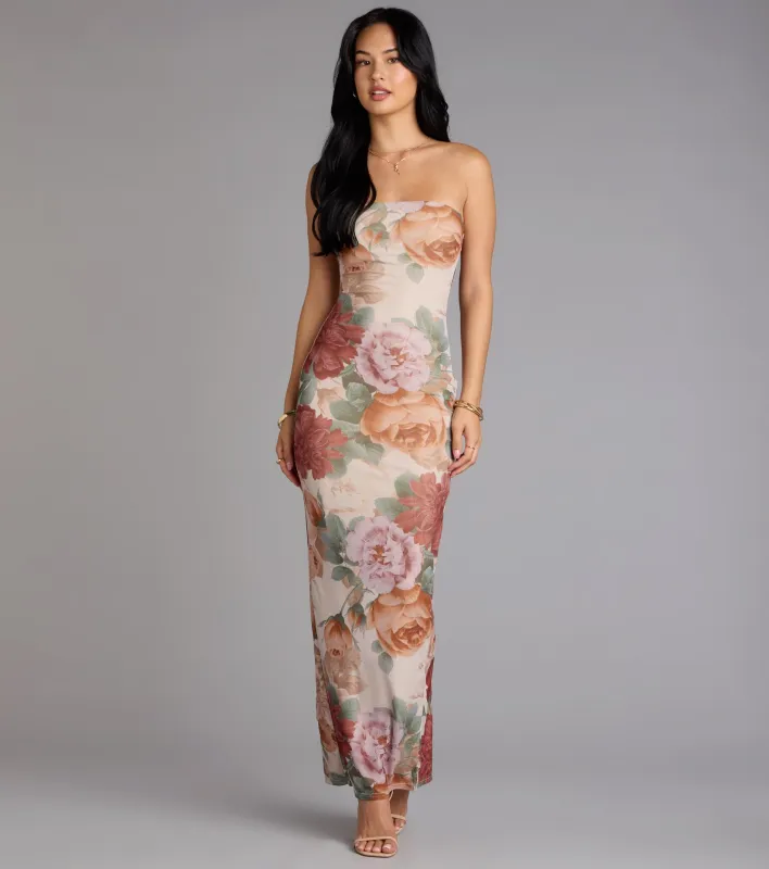 Bloom Season Floral Mesh Maxi Tube Dress sold by Windsor