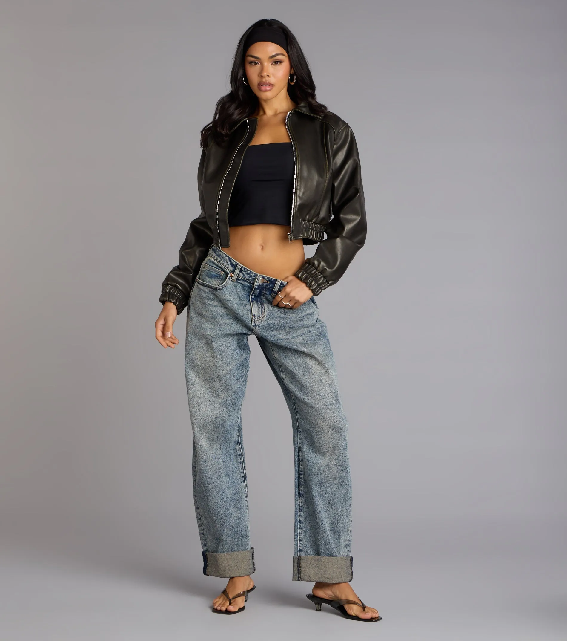 Cool Factor Faux Leather Bomber Jacket sold by Windsor product image thumbnail 4