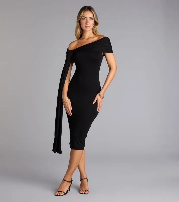 Dramatic Exit Off-Shoulder Midi Dress sold by Windsor
