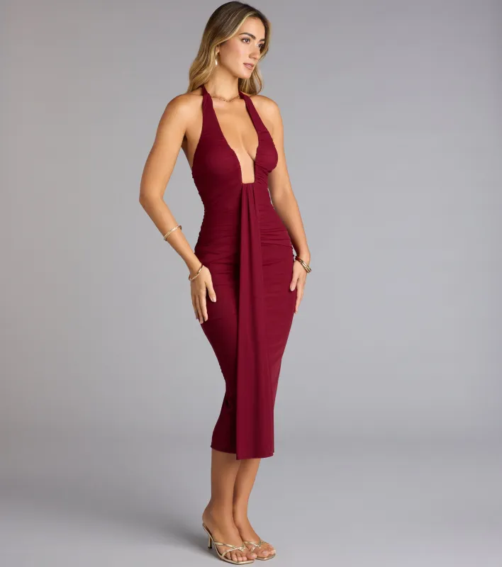Autumn Affair Plunge Halter Midi Dress sold by Windsor