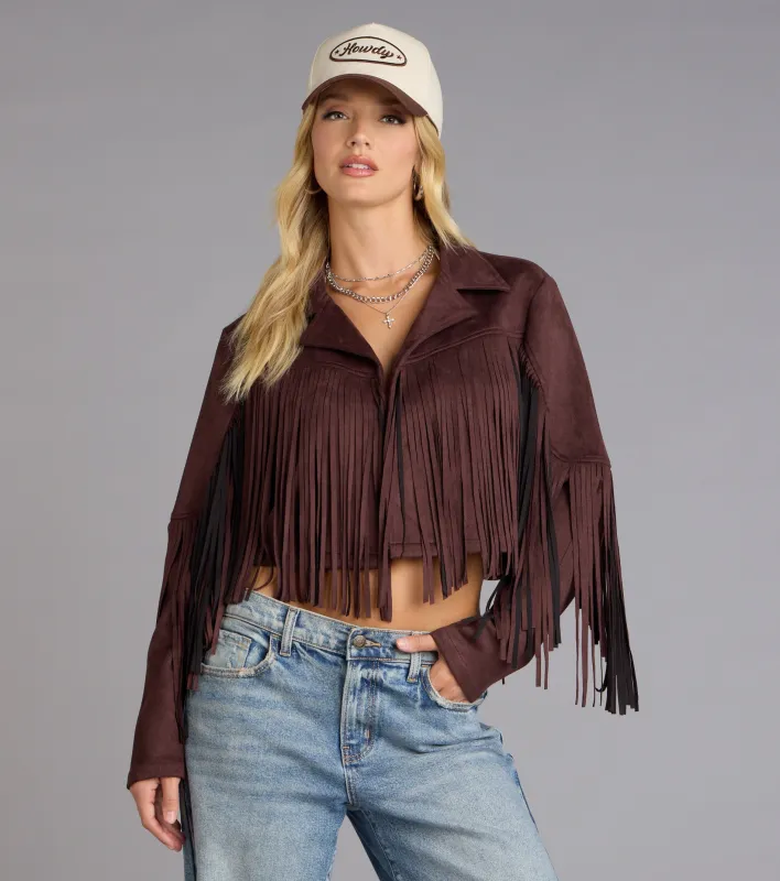 Trailblazer Faux Suede Fringe Jacket sold by Windsor