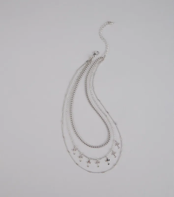 Set The Vibe Cross Charm Layered Necklace sold by Windsor