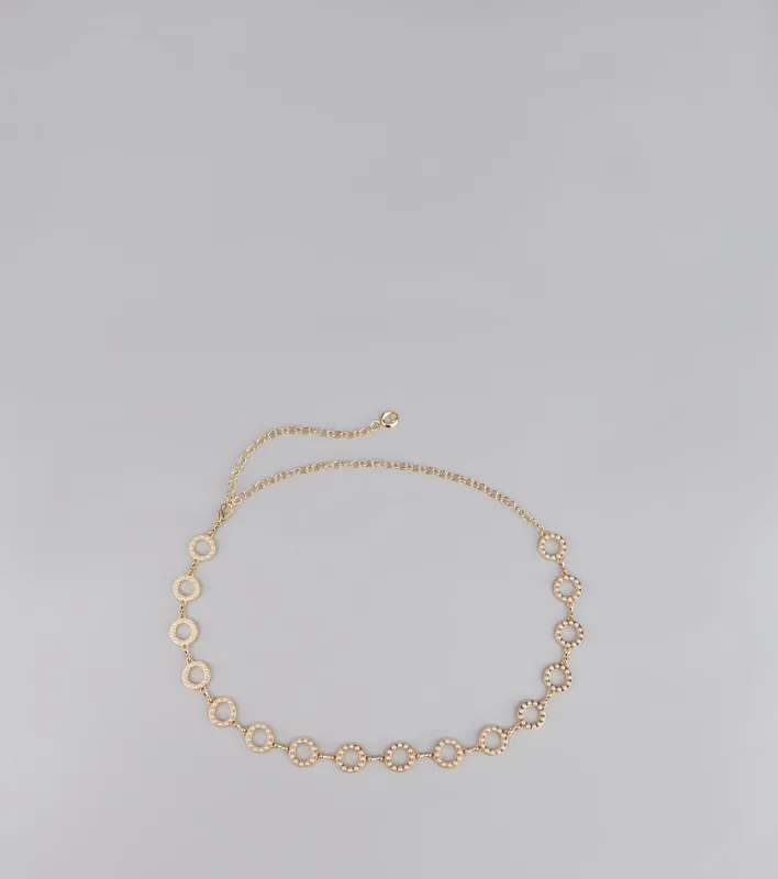 Linked Up Rhinestone Faux Pearl Chain Belt sold by Windsor