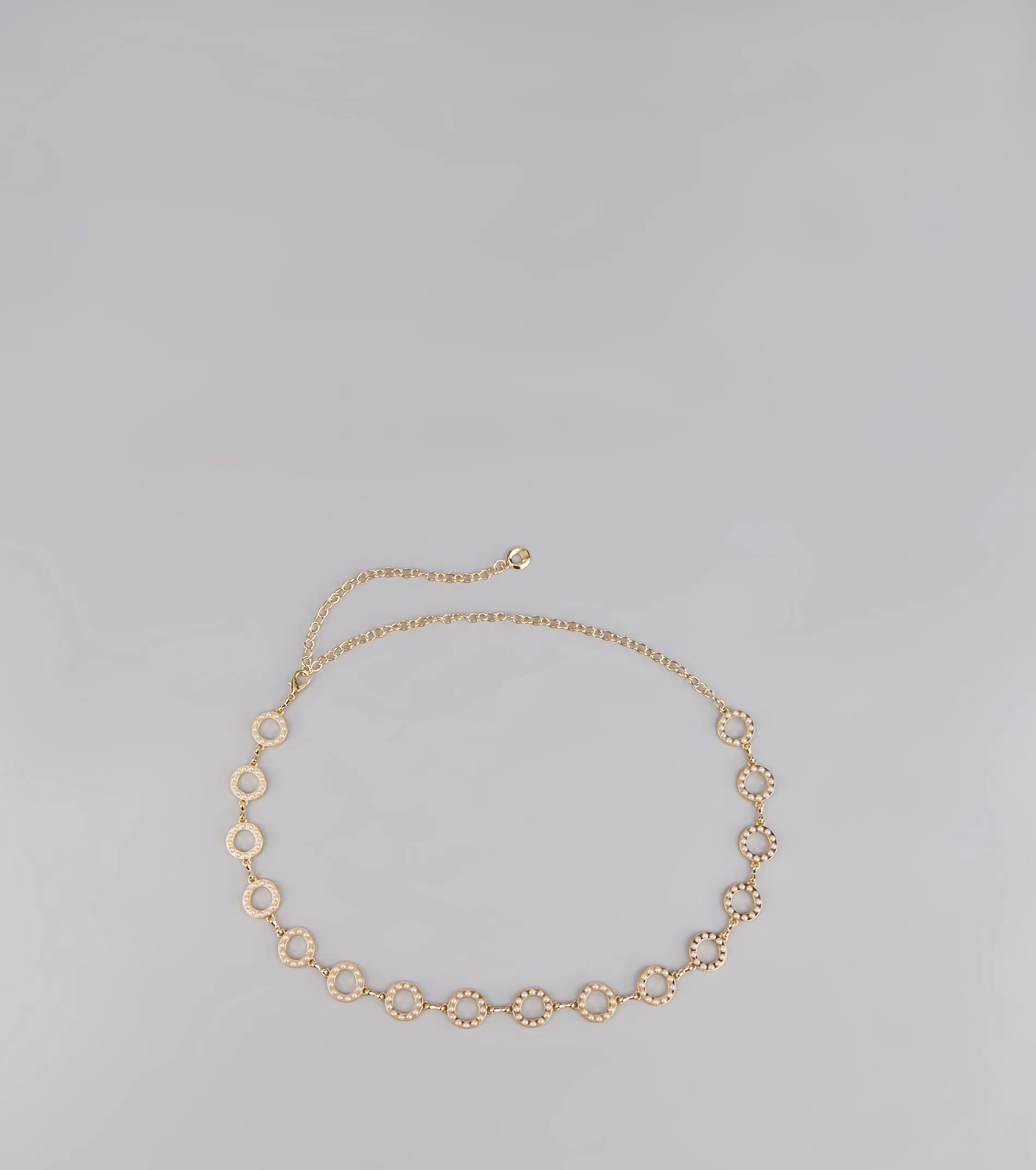 Linked Up Rhinestone Faux Pearl Chain Belt sold by Windsor