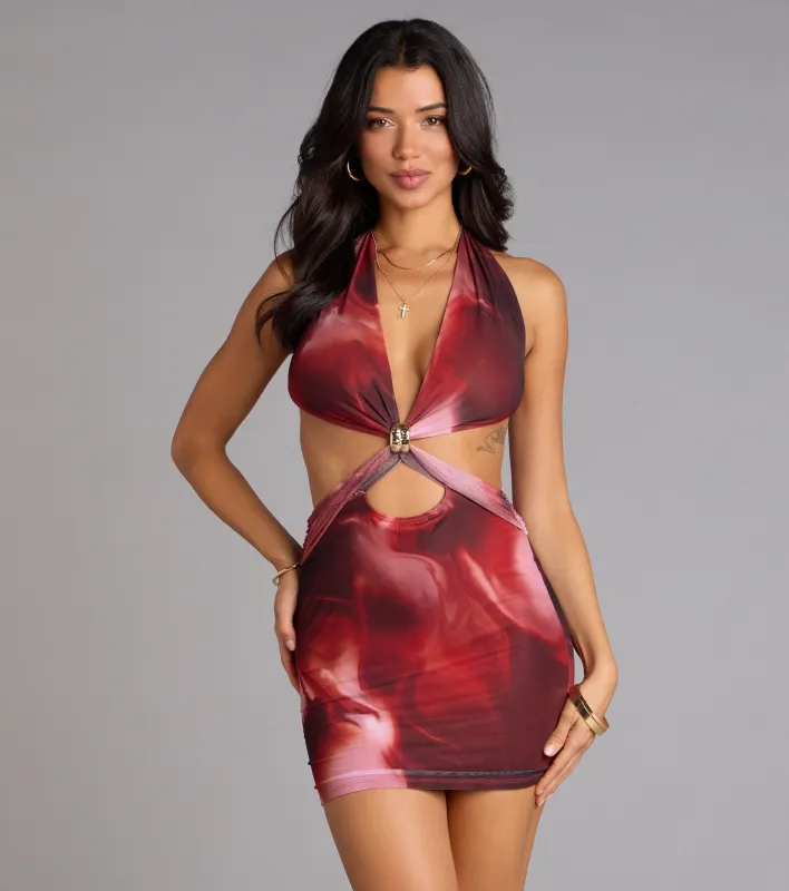 Daring Babe Abstract Print Cutout Mini Dress sold by Windsor