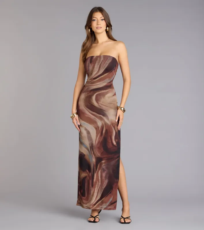 Painted Muse Tube Slit Maxi Dress sold by Windsor