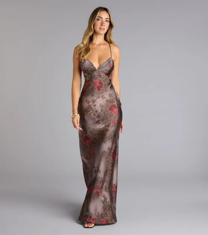 Adaline Floral Satin Open Back Formal Dress sold by Windsor