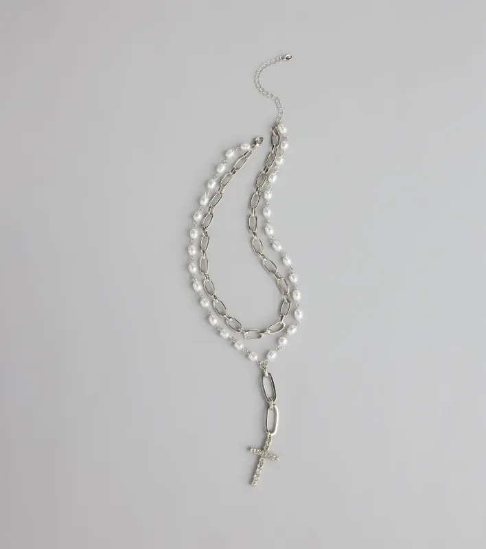 Saintly Chic Pearl And Rhinestone Cross Necklace sold by Windsor