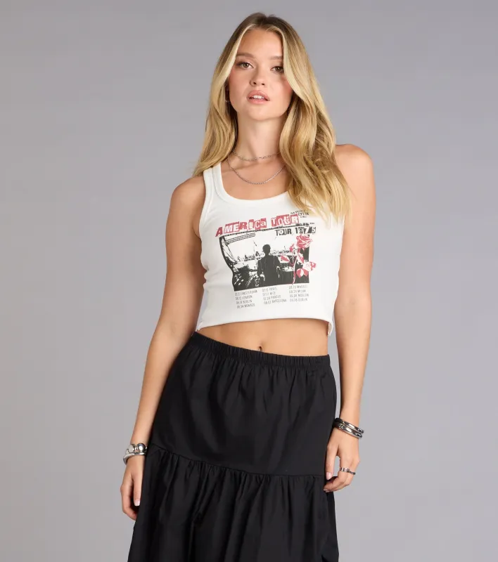 Retro Tour Graphic Crop Tank Top sold by Windsor