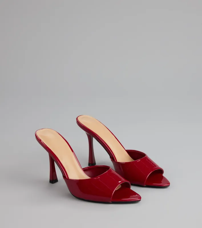 Gloss Point Patent Stiletto Mules sold by Windsor