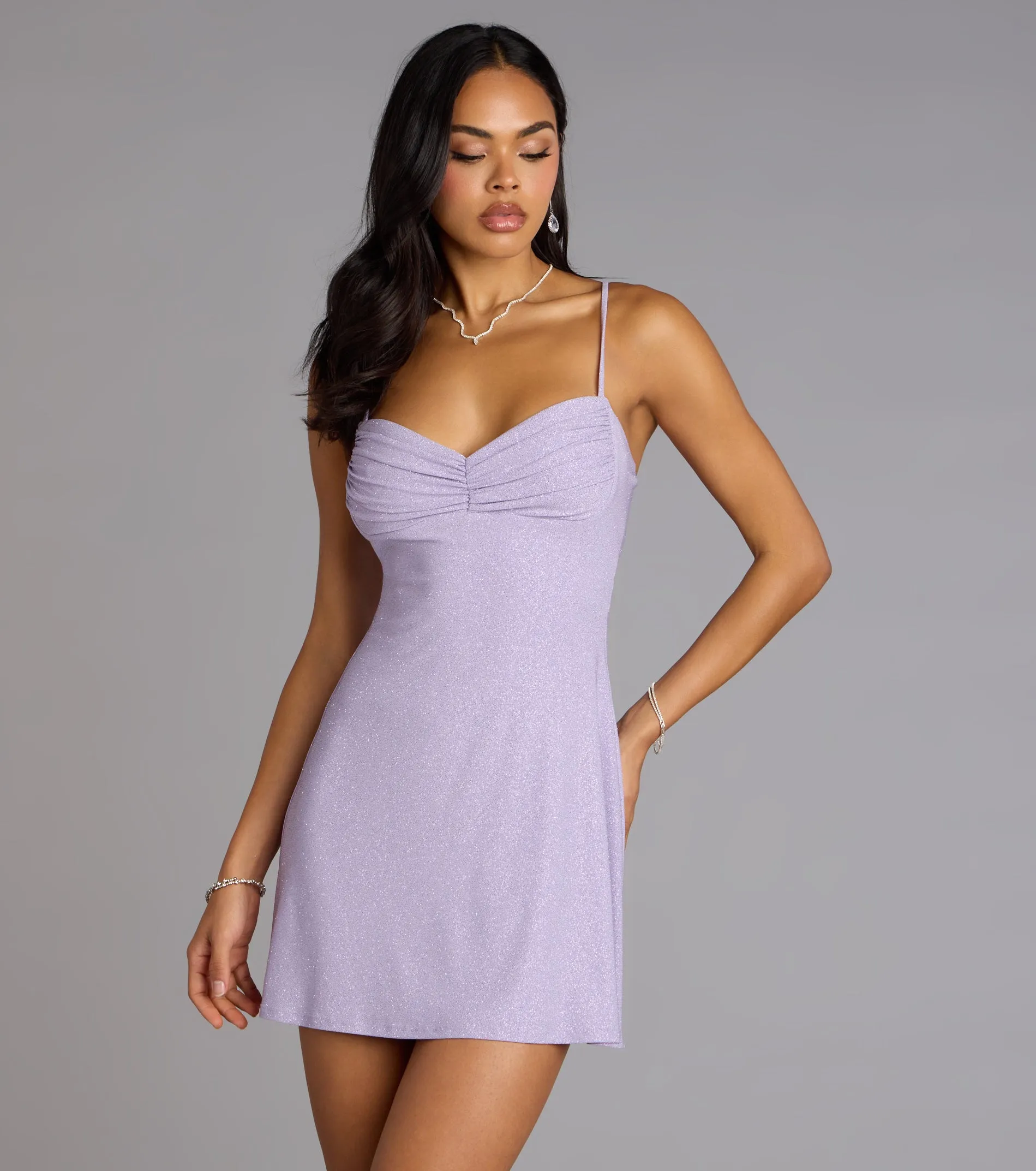 Sweet Shimmer Glitter A-Line Mini Dress sold by Windsor