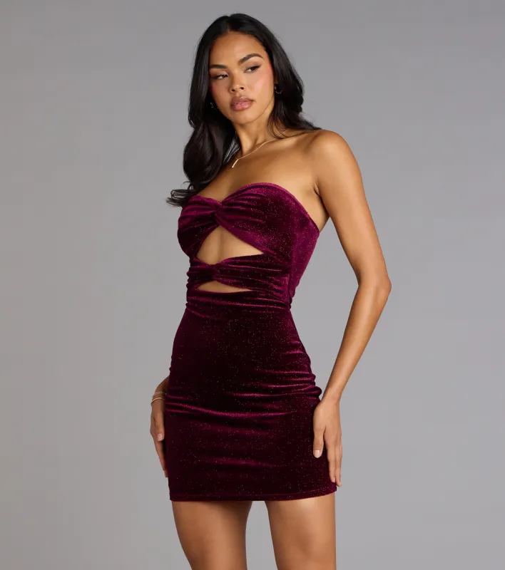 Midnight Spark Glitter Velvet Cutout Mini Dress sold by Windsor