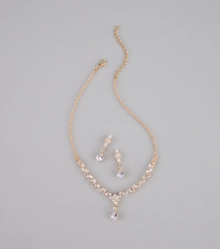 Shine Check Rhinestone Necklace And Earrings Set sold by Windsor