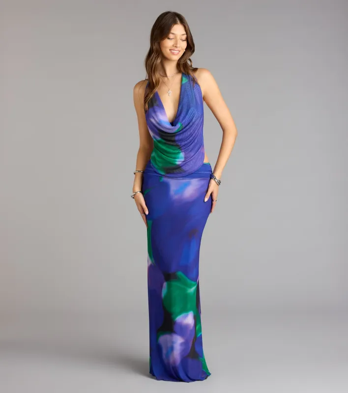 Artful Drama Floral Open Back Maxi Dress sold by Windsor