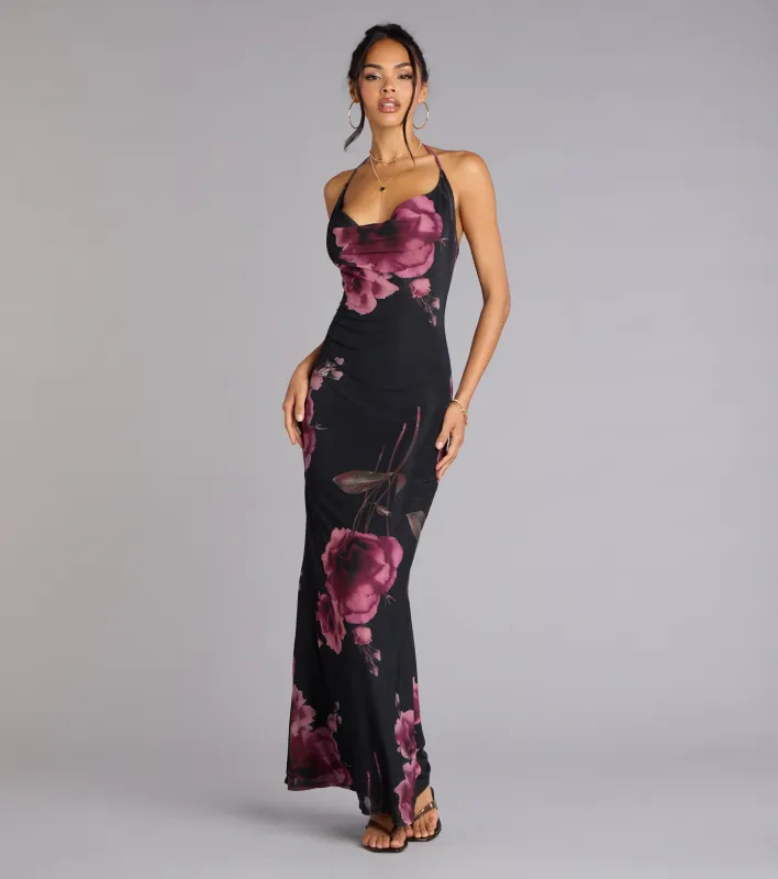 Rooftop Romance Floral Mesh Halter Maxi Dress sold by Windsor