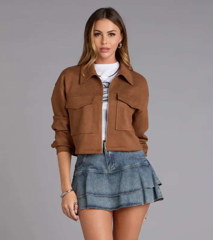 Suede Crush Collared Crop Jacket sold by Windsor