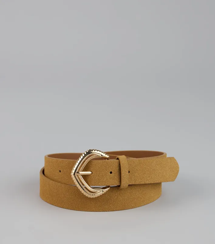Buckle Up Etched Faux Leather Belt sold by Windsor