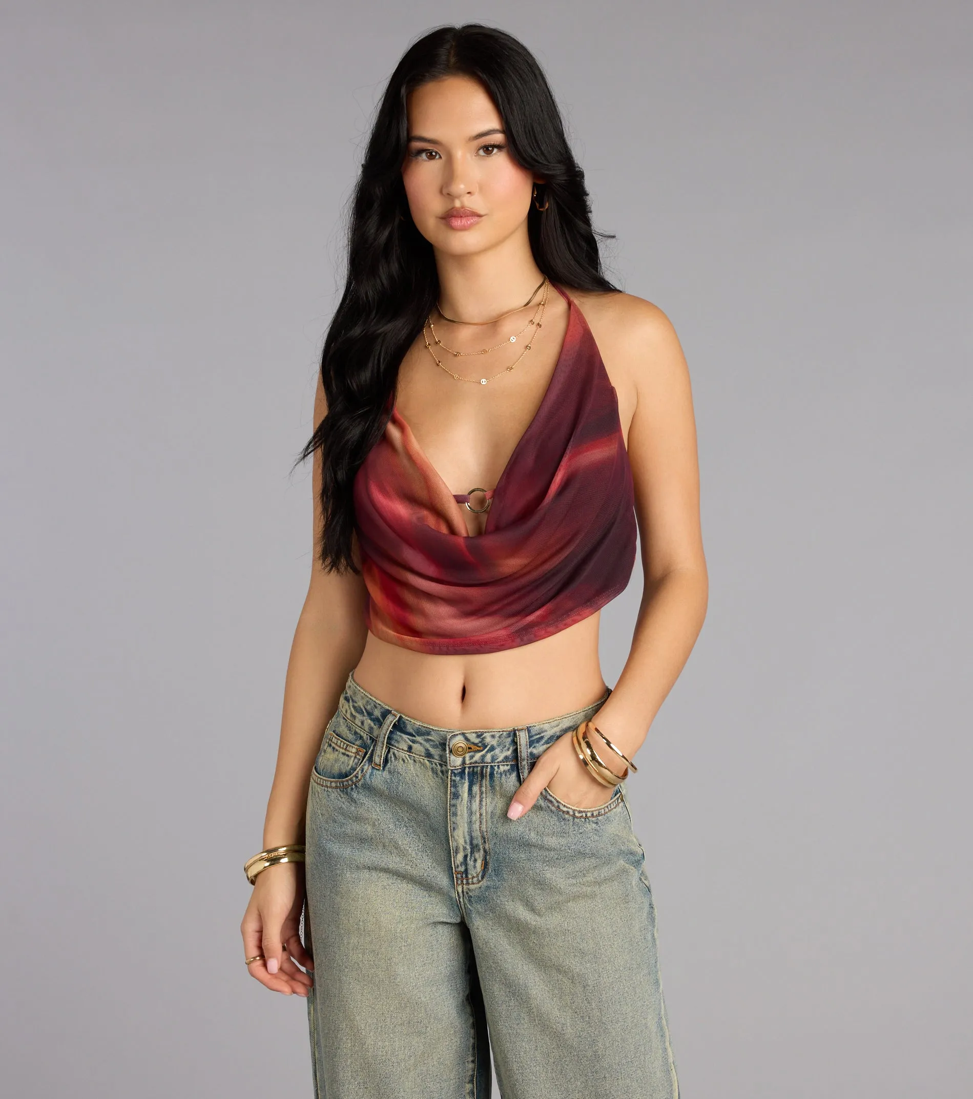 Bold Flow Cowl Halter Crop Top sold by Windsor