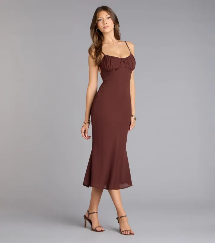 Untamed Elegance Chiffon Low Back Midi Dress sold by Windsor