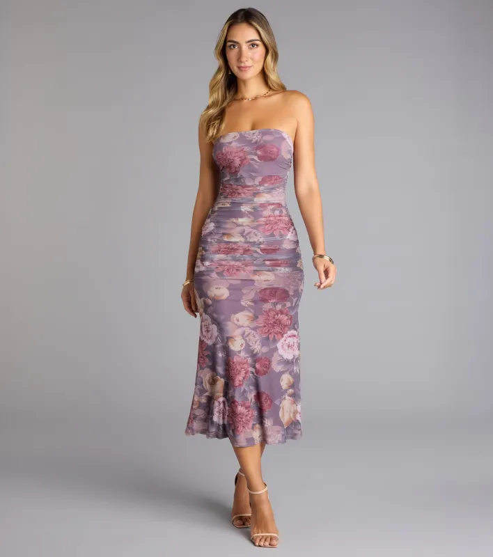 Bloom With Grace Floral Mesh Midi Dress sold by Windsor