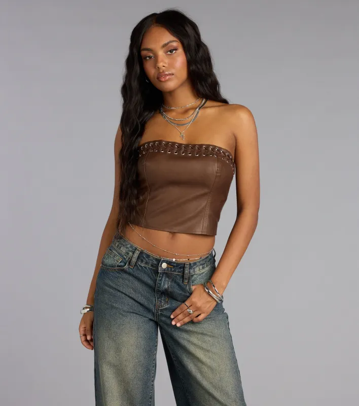 Laced Up Faux Leather Tube Top sold by Windsor