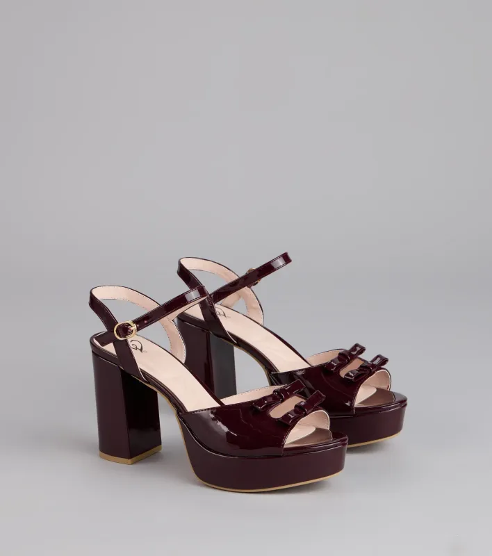 Glossy Finish Bow Platform Block Heels sold by Windsor