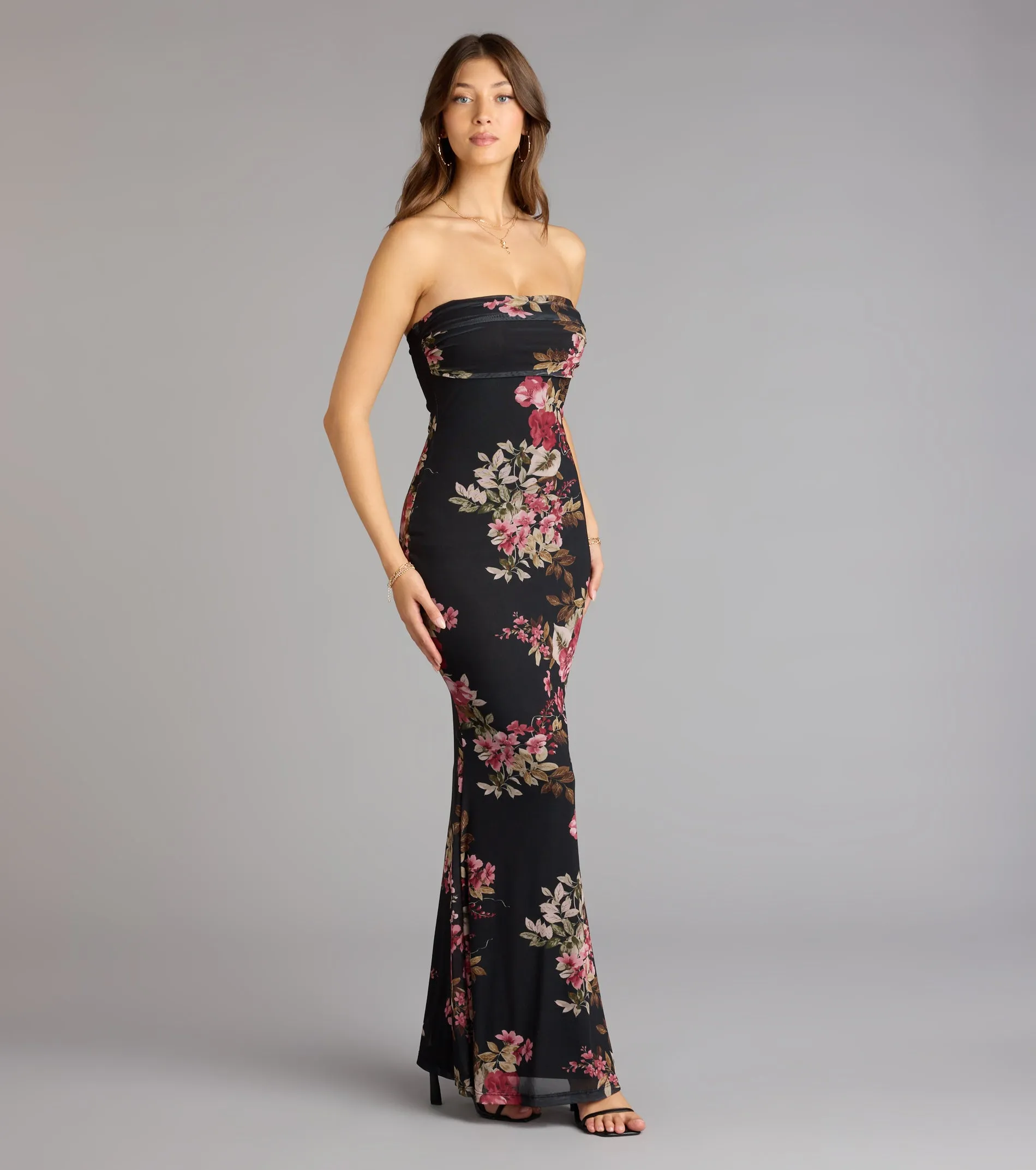 Midnight Romance Floral Mesh Maxi Dress sold by Windsor product image thumbnail 4
