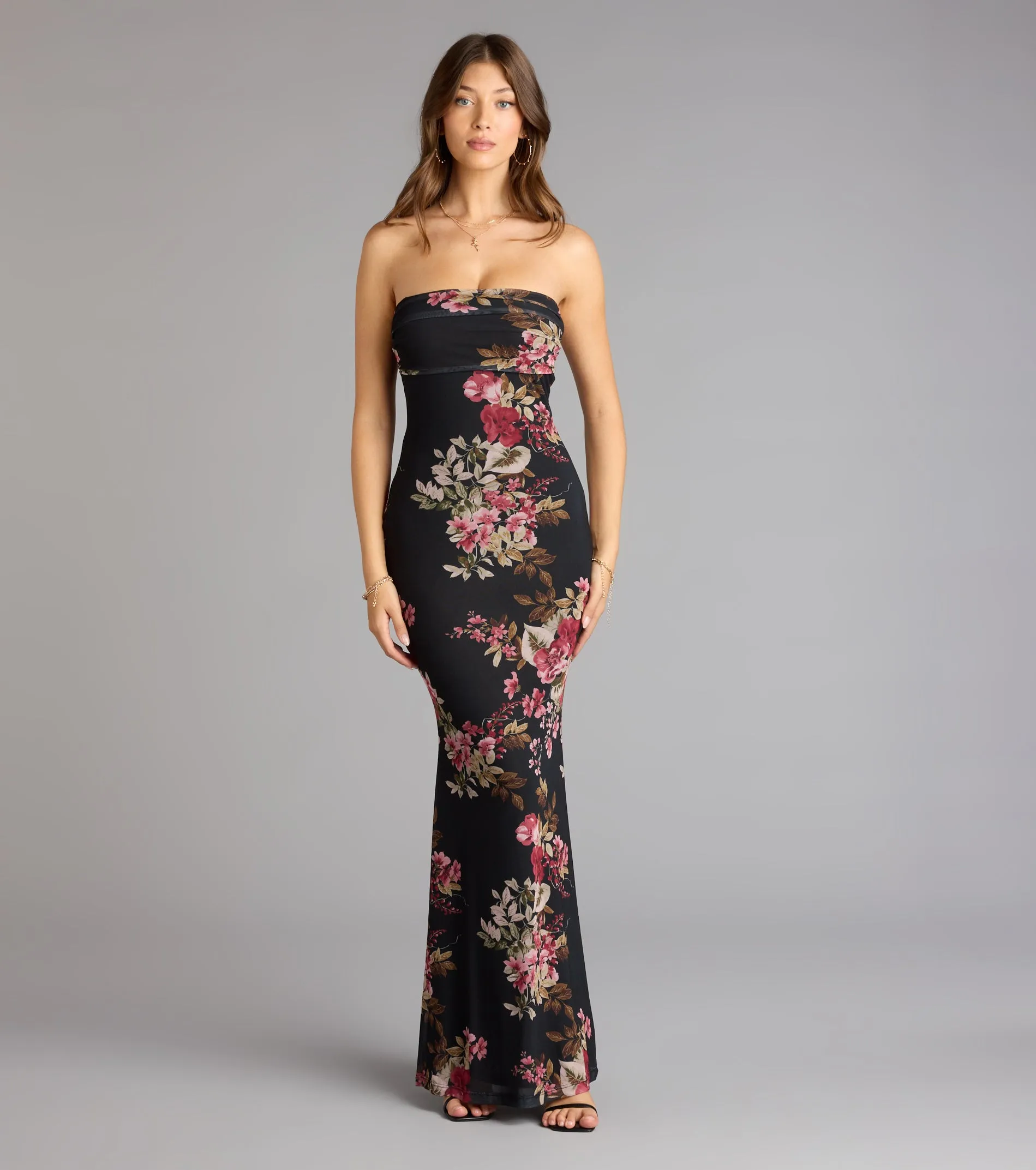 Midnight Romance Floral Mesh Maxi Dress sold by Windsor