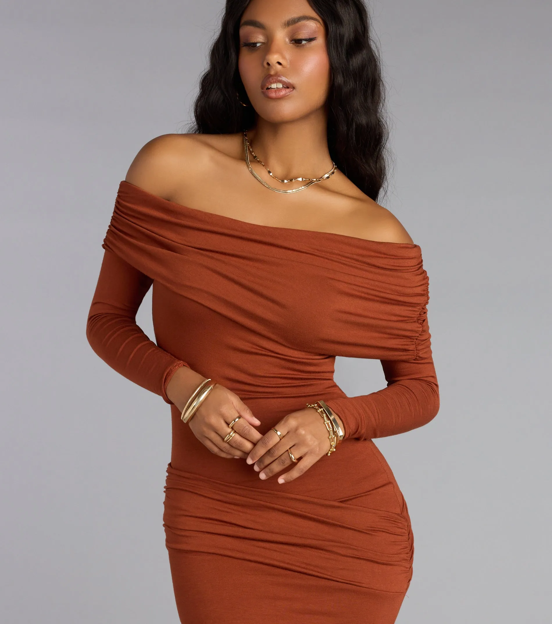 Off-The-Shoulder Moments Slit Maxi Dress sold by Windsor product image thumbnail 3