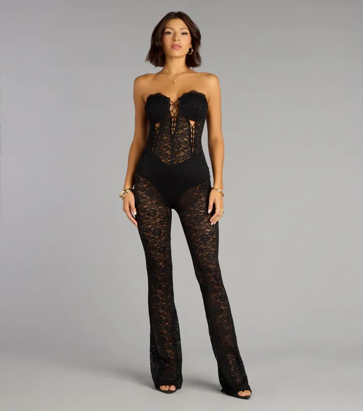 Laced in Luxe Strapless Lace Jumpsuit sold by Windsor