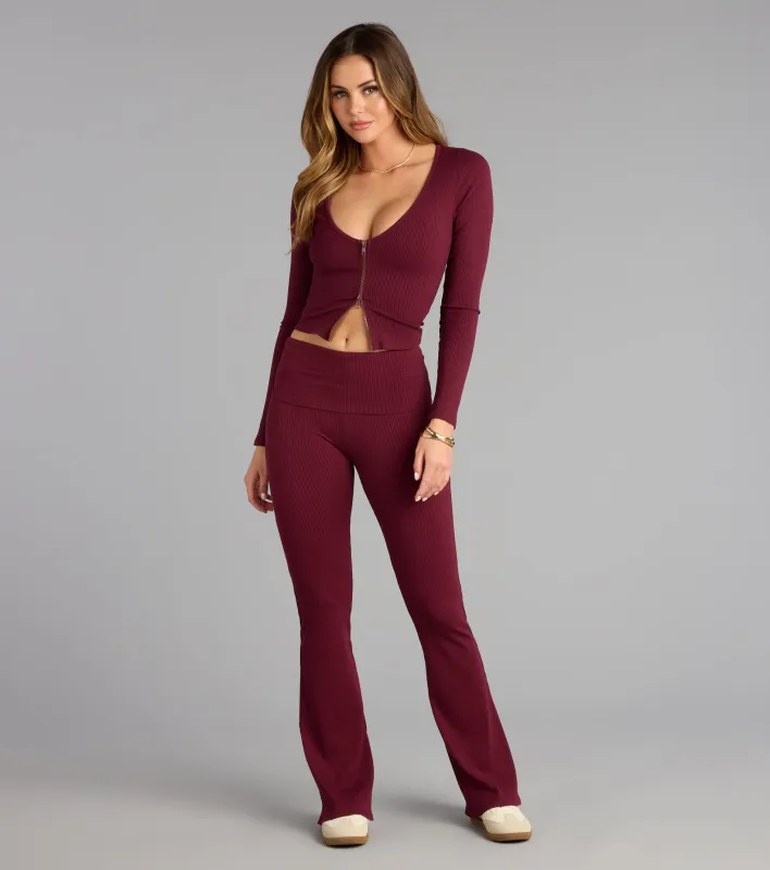 Chill Time Rib Knit Flare Pants sold by Windsor