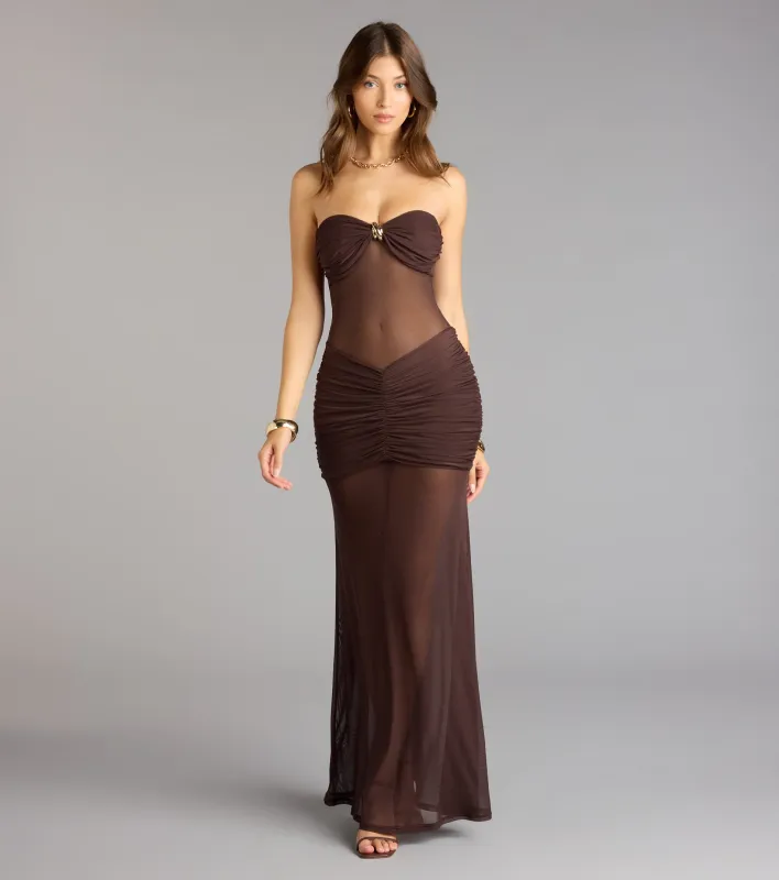 Midnight Mirage Mesh Strapless Maxi Dress sold by Windsor
