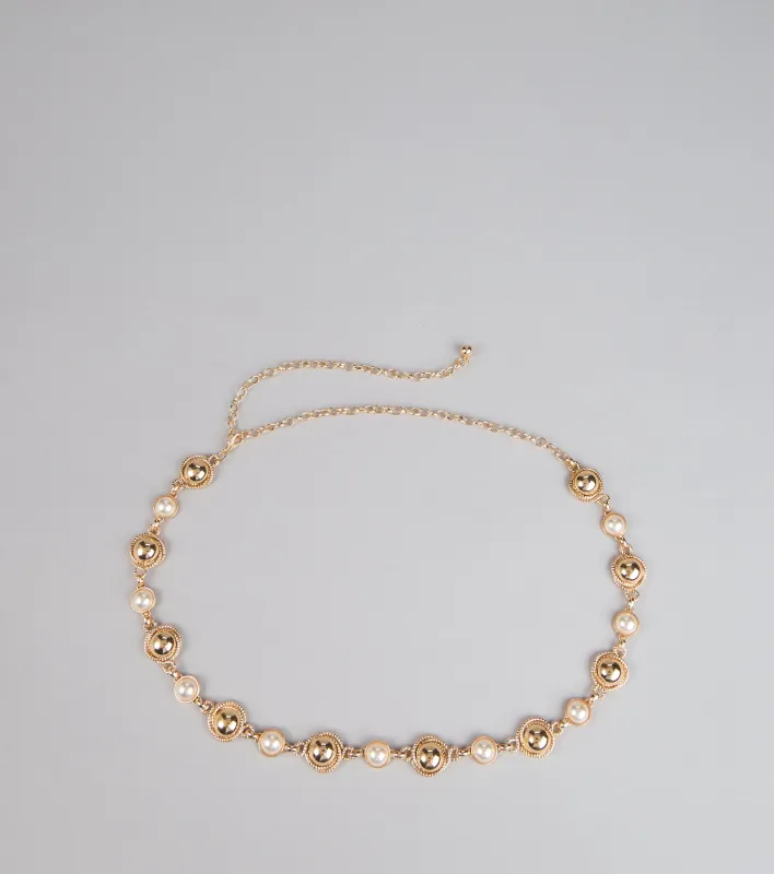 Opulent Touch Faux Pearl Metallic Belt sold by Windsor