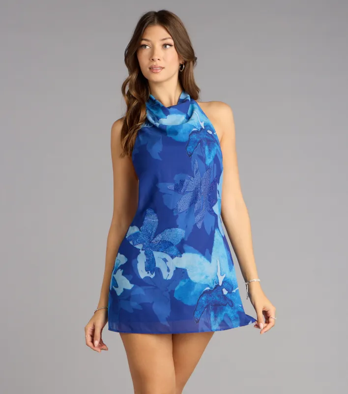 Ocean Bloom Halter Mini Dress sold by Windsor