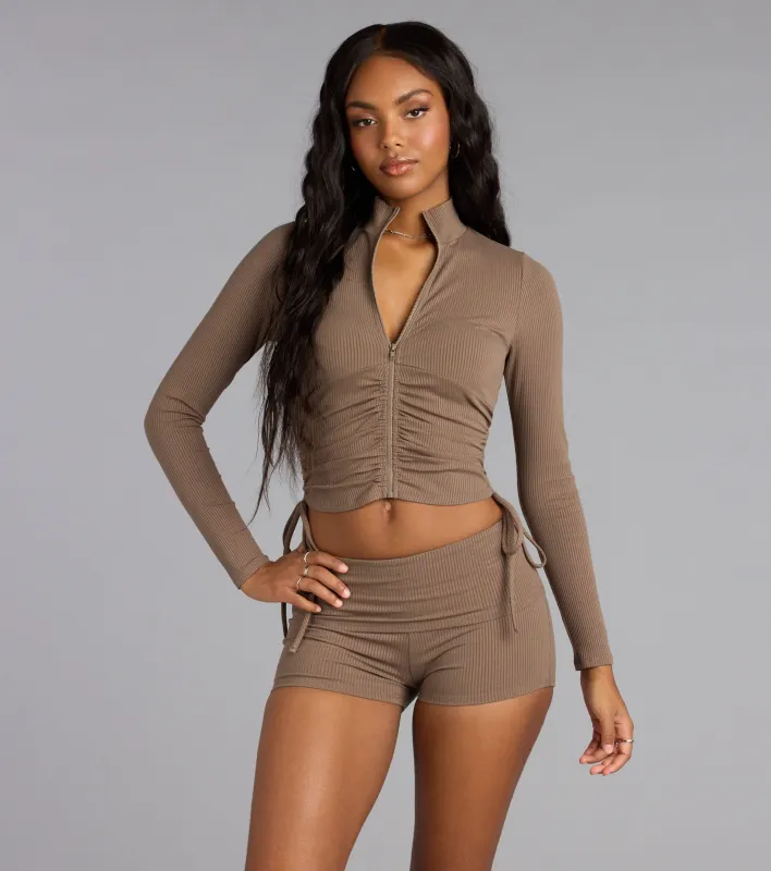 Ruched Right Mock Neck Crop Jacket sold by Windsor
