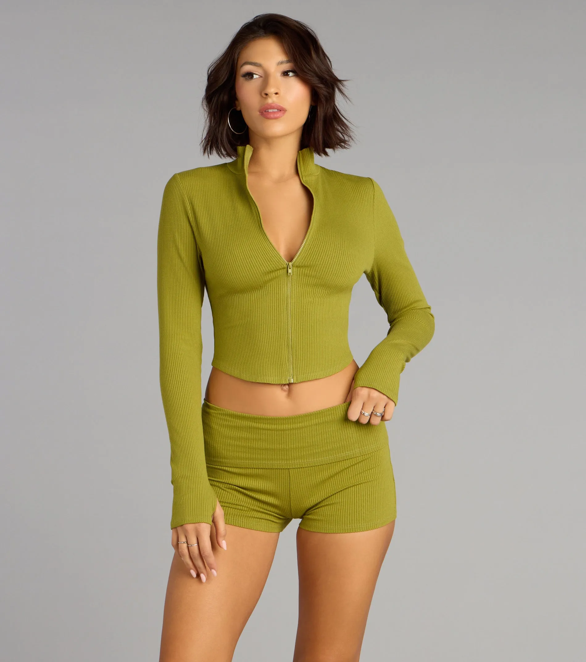 Cozy Cool Rib Knit Foldover Shorts sold by Windsor product image thumbnail 5