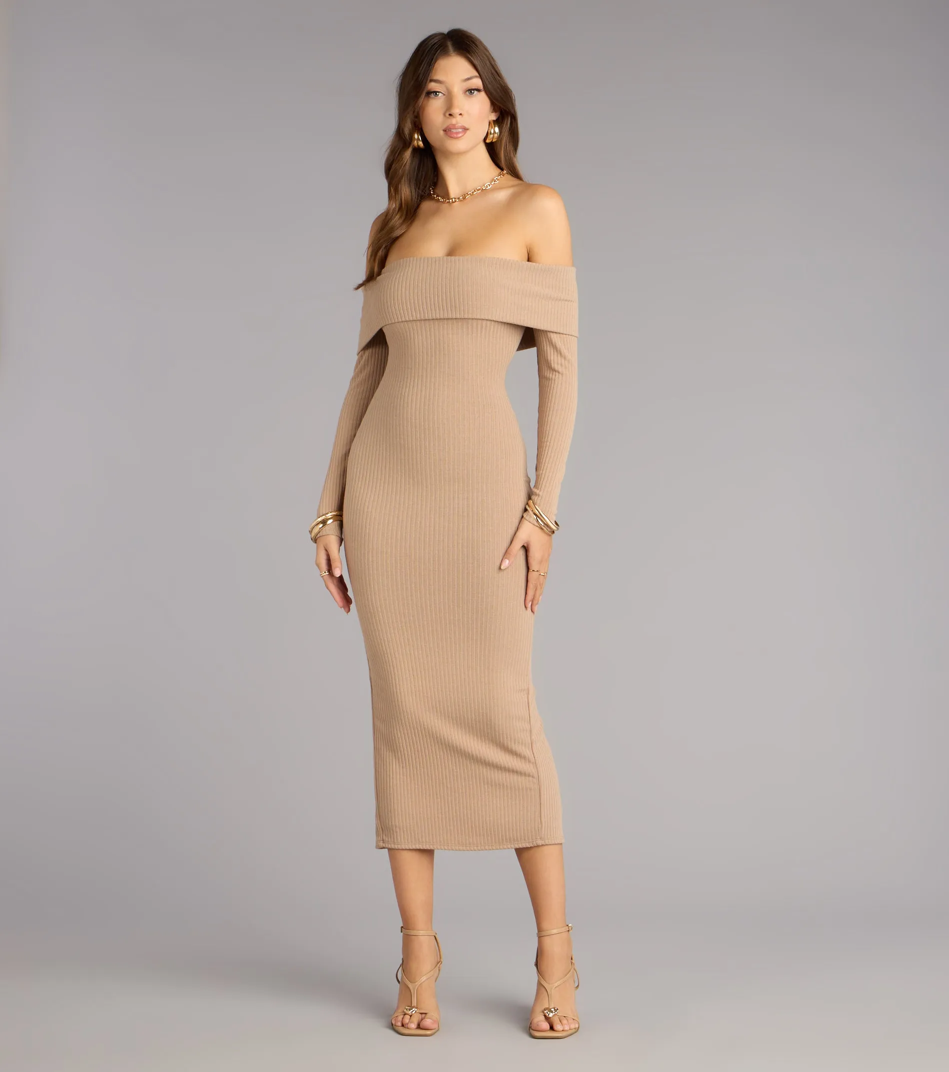 Effortless Aura Long Sleeve Midi Dress sold by Windsor