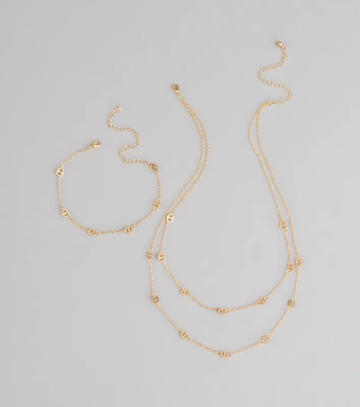 Twice As Chic Layered Necklace And Bracelet Set sold by Windsor