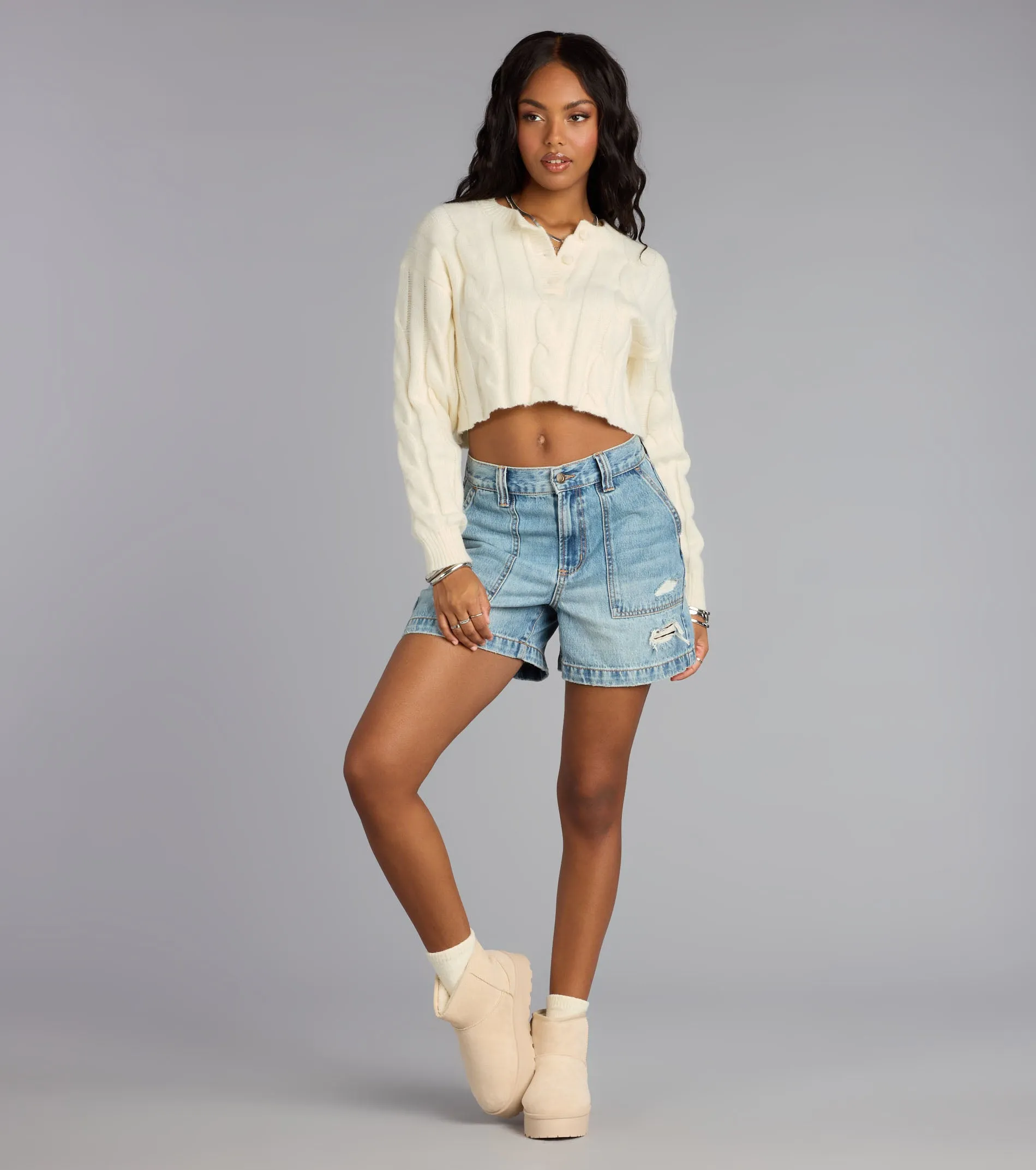 Season Chill Cable Knit Crop Sweater sold by Windsor product image thumbnail 3