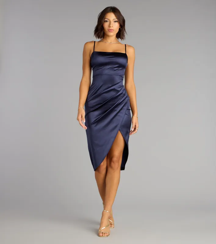 Madelyn Satin Lace-Up Midi Formal Dress sold by Windsor