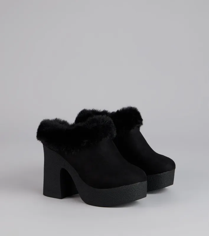 Fuzzy Feel Chunky Clog Mules sold by Windsor