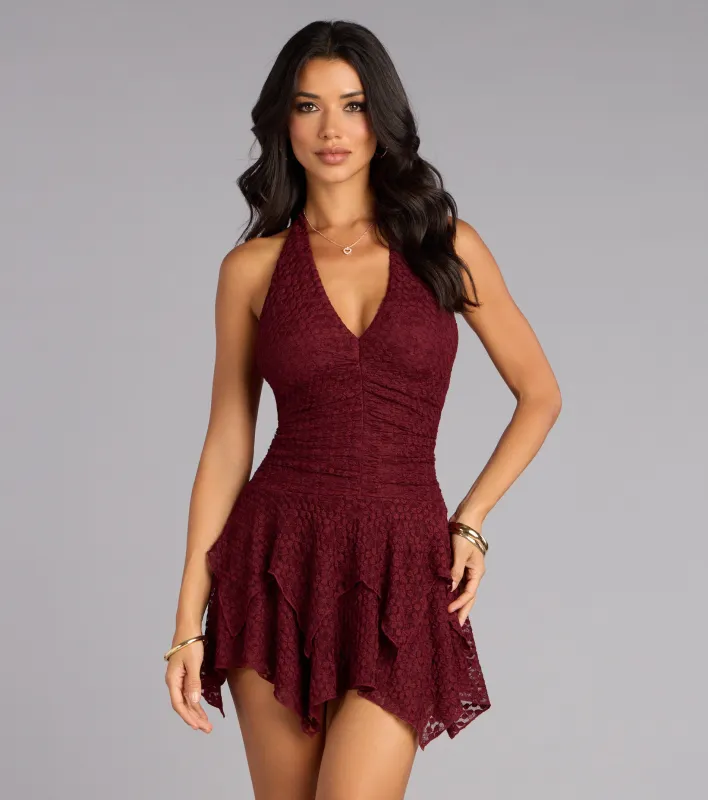 After Dark Charm Lace Halter Dress sold by Windsor